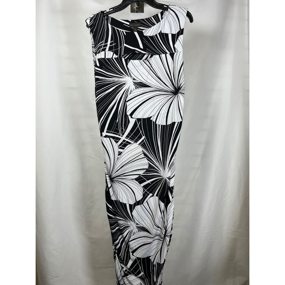 Bold Elements Womens XL Black White Floral Sleeveless Maxi Sheath Dress Graphic